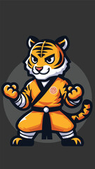 tiger mascot wearing shaolin clothes with a pose ready to fight in flat style 