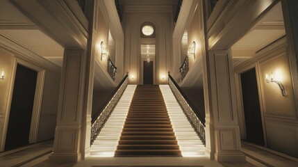 Grand staircase in a luxurious mansion interior.