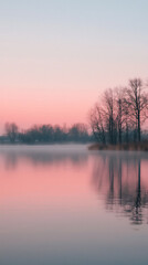 Fototapeta premium a minimalist lake scene with simple lines and soft colors,