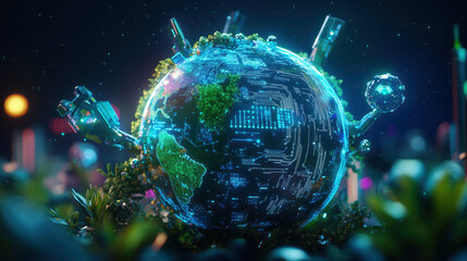 3D Globe with Orbiting Technology Icons Representing the Global Tech Revolution