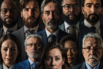 Fototapeta premium Diverse focused business professionals in portrait collage