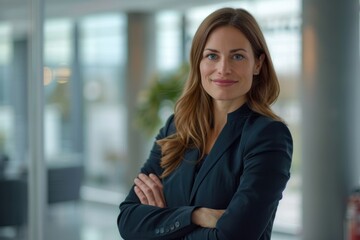 Smiling business woman with crossed arms portrait.