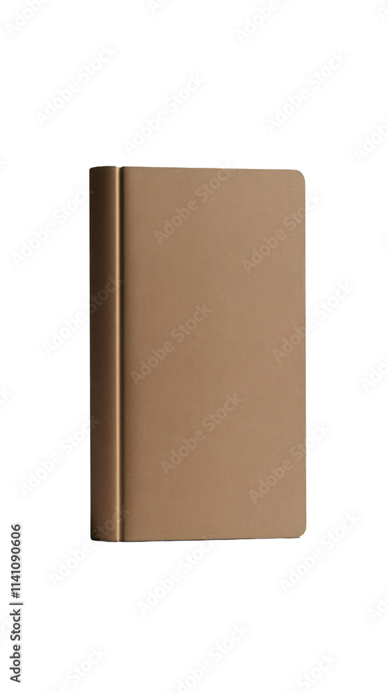 Poster realistic closed gold notebook mockup isolated on transparent background, perfect for showcasing you