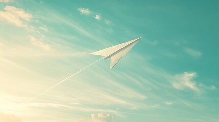 Fototapeta premium Paper airplane gliding smoothly through an expansive real sky generative ai