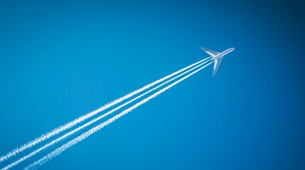 Paper airplane in a vivid blue sky, with contrail-like streaks of white from its flight generative ai