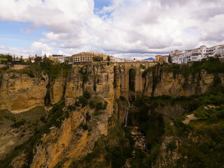 Aerial view of Ronda landscape and buildings with Puente Nuevo Bridge, Andalusia, Spain