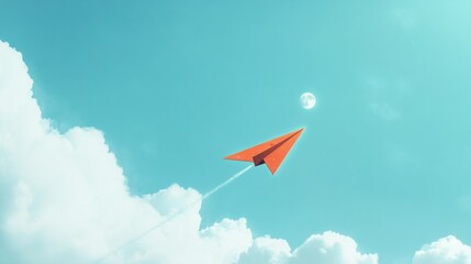Paper airplane in motion, flying through a bright midday sky generative ai