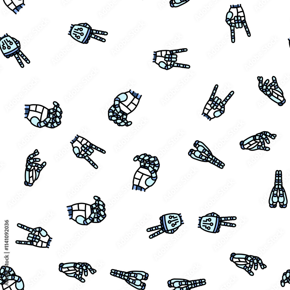 Poster robot hand gesture ai digital vector seamless pattern thin line illustration