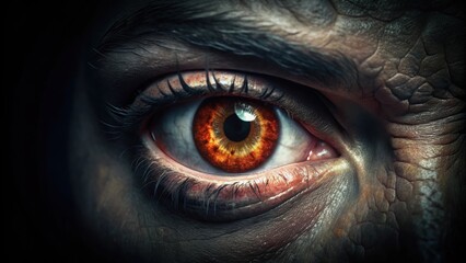 Sinister monster eye glaring in the darkness, monster, eye, creepy, spooky, dark, background, fear, horror, halloween