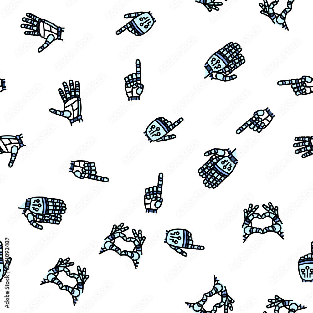 Poster robot hand gesture ai digital vector seamless pattern thin line illustration