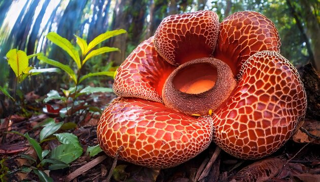 A rare giant flower, known as Rafflesia Arnoldi in natural habitat at the forest in Kalimantan and Sumatra

