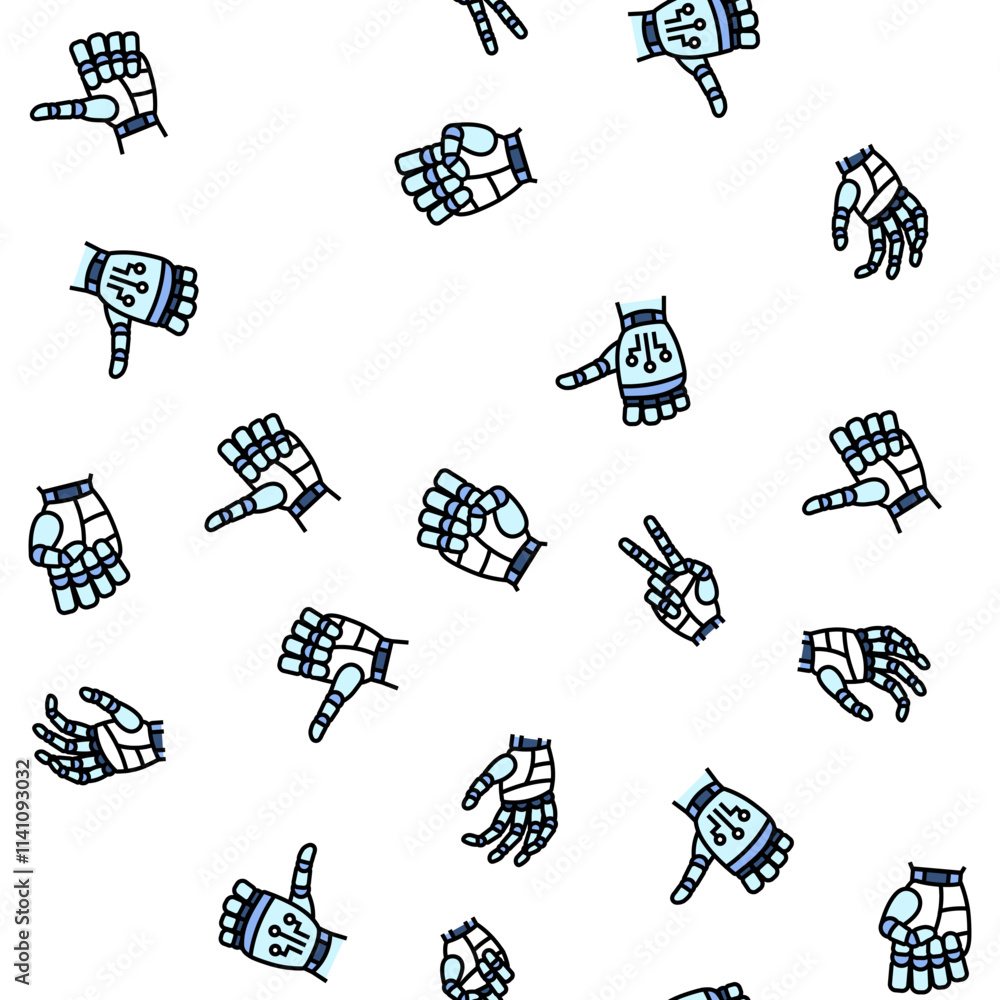 Poster robot hand gesture ai digital vector seamless pattern thin line illustration