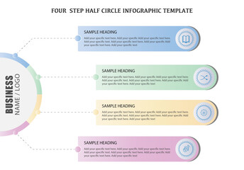 Half circle business infographics template design, Four step half circle infographics design