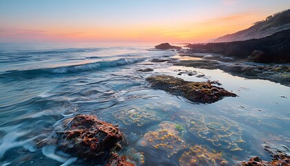 Obraz premium Pristine Ocean Shoreline at Sunset