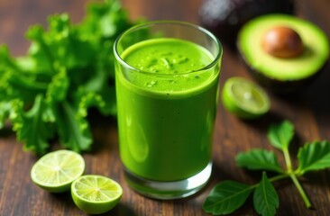 Fototapeta premium Refreshing green smoothie with kale, lime, and avocado