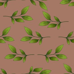 Seamless Big Leafy Branch Pattern on Mocha Mousse Background