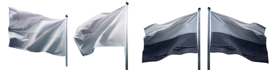 waving flags in different shapes and angles isolated on transparent background