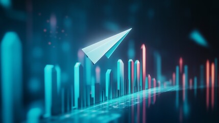 Paper plane flying over a bar graph generative ai