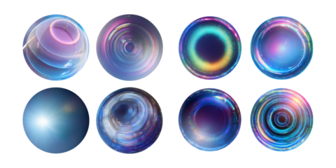 Colorful Abstract Circular Light Effects for Design, set collection, mega bundle, isolated on transparent background