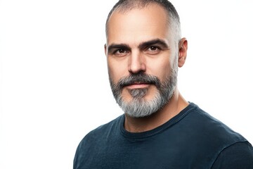 Obraz premium Confident Middle-Aged Man with a Stylish Beard Against a Clean White Background