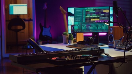 Creative space used at recording songs and tunes with daw software, various electronic equipment...