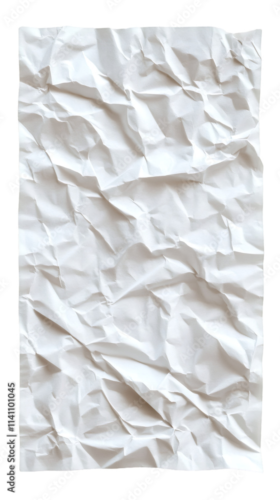 Poster Full frame shot of a crumpled white paper sheet providing a textured background with transparent background, ideal for graphic design projects