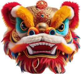 Colorful Lion Dance Head Close-up isolated on transparent background