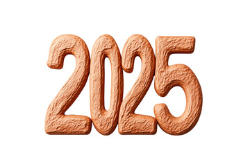 Obraz premium The year 2025 is displayed in large, textured, orange numbers on a white background.