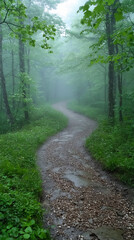 Fototapeta premium soft forest mist with gentle light and calming colors,