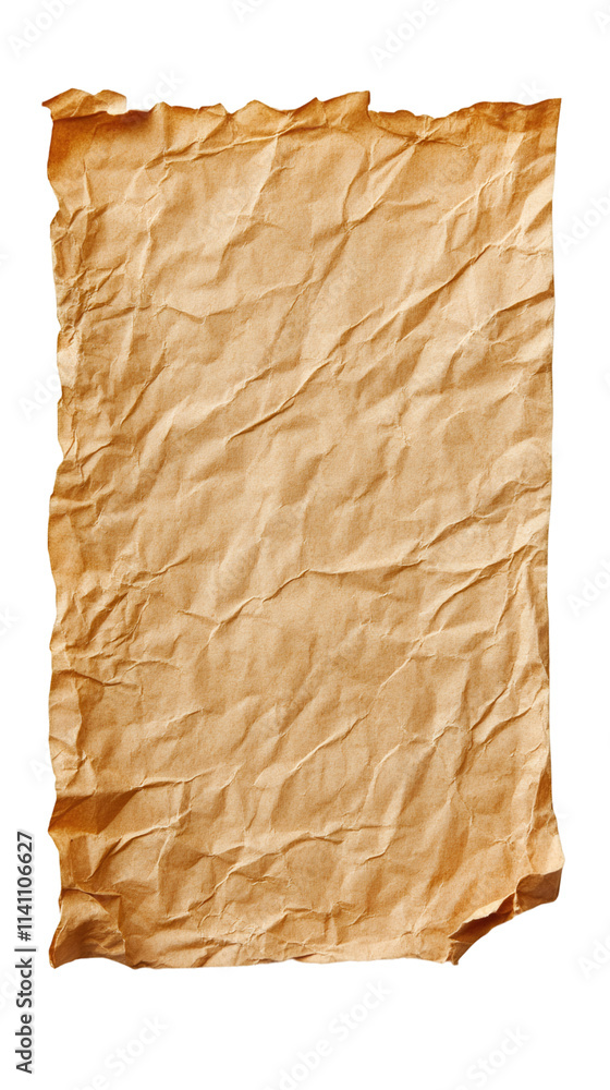 Poster Vintage texture: crumpled brown paper with transparent background for easy integration, perfect for backgrounds or adding an aged effect to designs