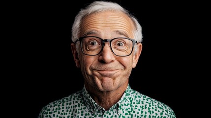Obraz premium Man in Glasses Making Funny Faces in Studio, Sunglasses add flair to the man concept.