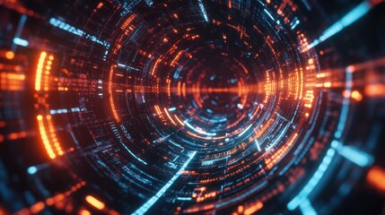 Abstract Digital Tunnel: Neon Lights and Data Streams