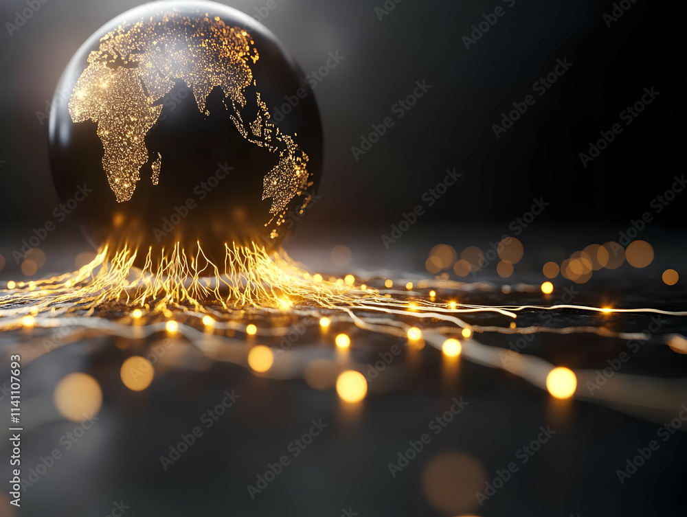 Poster illuminated globe with glowing network connections, representing global connectivity and digital tec