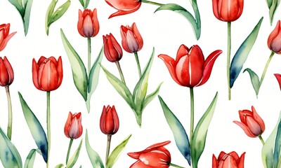 Red Tulip flower illustration for a Children's Book kid child watercolor