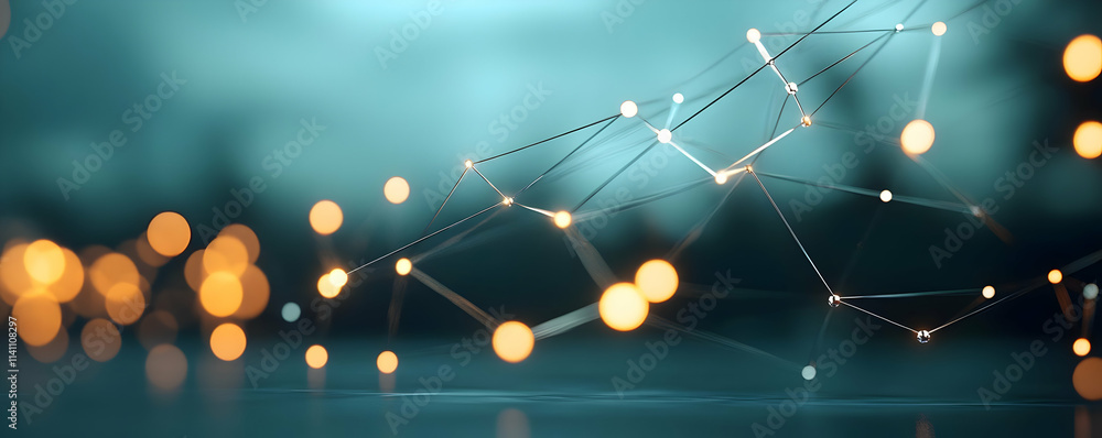 Aufkleber abstract network connection glowing nodes and lines on dark teal background.