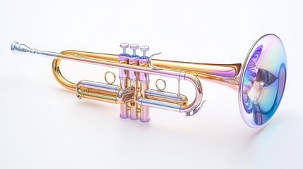 Obraz premium Crystal trumpet reflecting rainbow light patterns, a clean and crisp white isolate background, ultra-realistic texture