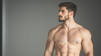 Fototapeta premium Male Athlete Posing with Strong Muscles in Studio Light, Dynamic portrayal of Asian bodybuilder concept.