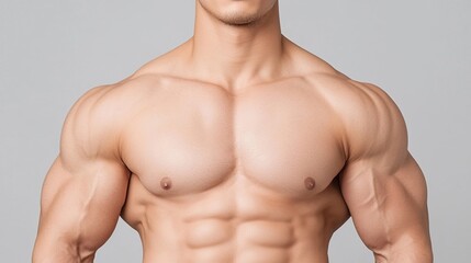 Fototapeta premium Muscular Bodybuilder Displaying Strong Shoulder Muscles, Dynamic portrayal of Asian bodybuilder concept.