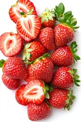 Fresh, Ripe Strawberries A Delightful Arrangement of Whole and Sliced Berries on White