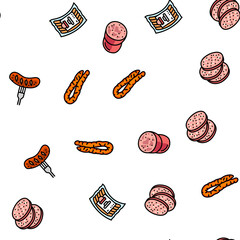sausage grill barbecue pork vector seamless pattern thin line illustration