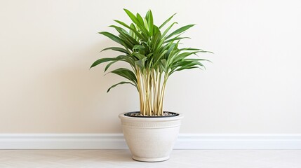 Fototapeta premium Decorative Golden Cane Palm in Simple Pot, Green golden cane palm in home decor concept.