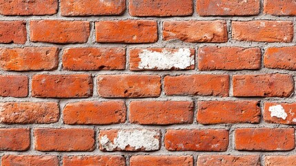 Obraz premium Old Brick Wall with White Mortar Patches, Timeless beauty of rustic brick wall background concept.