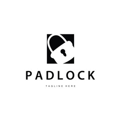 black silhouette padlock logo security illustration with simple shape design template