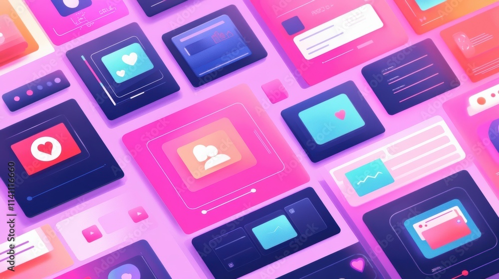 Poster an array of digital devices showcasing a mockup of a social media feed each screen displaying differ