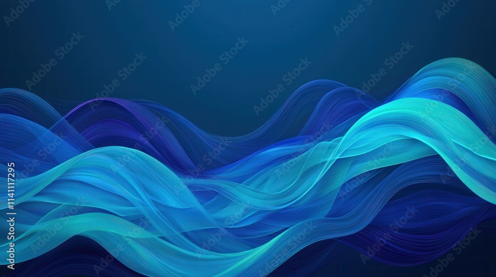 Poster abstract blue waves with soft curves and smooth flowing motion