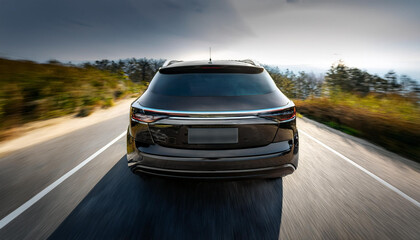 Fototapeta premium Glossy Black SUV with Modern Curves in a Rear-Angle Shot