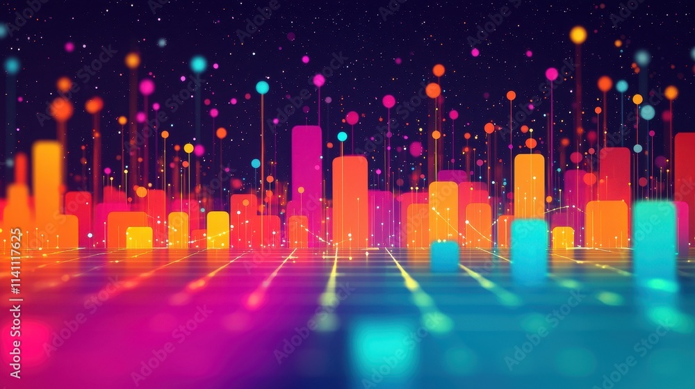 Poster vibrant abstract data visualization with colorful geometric shapes