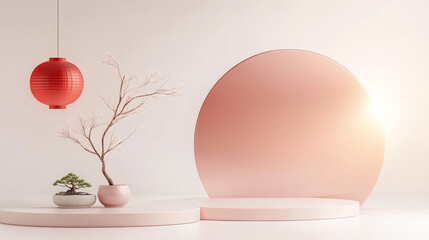 Fototapeta premium Chinese style festival themed e-commerce product exhibition booth