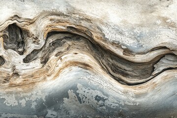 Obraz premium Artistic abstract view of ocean waves with swirling blue and golden hues and driftwood partially submerged in water