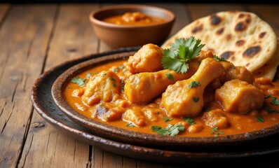 Delicious curry with naan bread